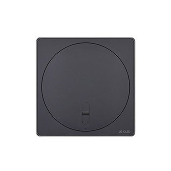 Draufsicht auf die Zero Connect Box für den LG OLED evo AI M4 4K Smart TV Fernseher mit kreisf?rmigem Oberfl?chendesign.
