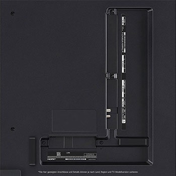 Nahaufnahme der Anschlüsse des LG QNED86 AI 4K Smart Fernsehers, einschlie?lich HDMI, USB, Antenne, CI-Slot und LAN.