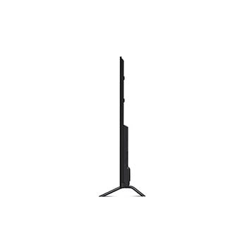 Linke Seitenprofilansicht des LG QNED MiniLED AI QNED89 4K Smart Fernsehers, die sein schlankes Design und die Form des zentralen Standfu?es hervorhebt.