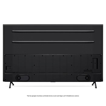 Rückansicht des LG QNED MiniLED AI QNED89 4K Smart Fernsehers, zeigt das Design der Rückseite, Anschlüsse und die zentrale Standfu?verbindung.