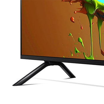 Nahaufnahme des zentralen Standfu?es und des unteren Rahmendesigns des LG QNED MiniLED AI QNED89 4K Smart Fernsehers.