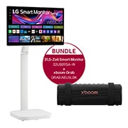 Vorderseite von 31,5-Zoll 4K UHD IPS-Smart Monitor mit Touchscreen und Standfu? mit Rollen &#43; LG xboom Grab by will.i.am | Bluetooth-Lautsprecher 32U889SA.GRAB