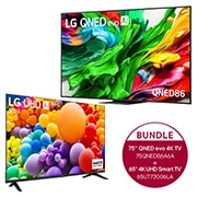 LG 75-Zoll LG QNED evo AI QNED86 MiniLED 4K Smart TV + 65 Zoll 4K LG UHD Smart TV UT73, 75QNED86A6A.65UT73