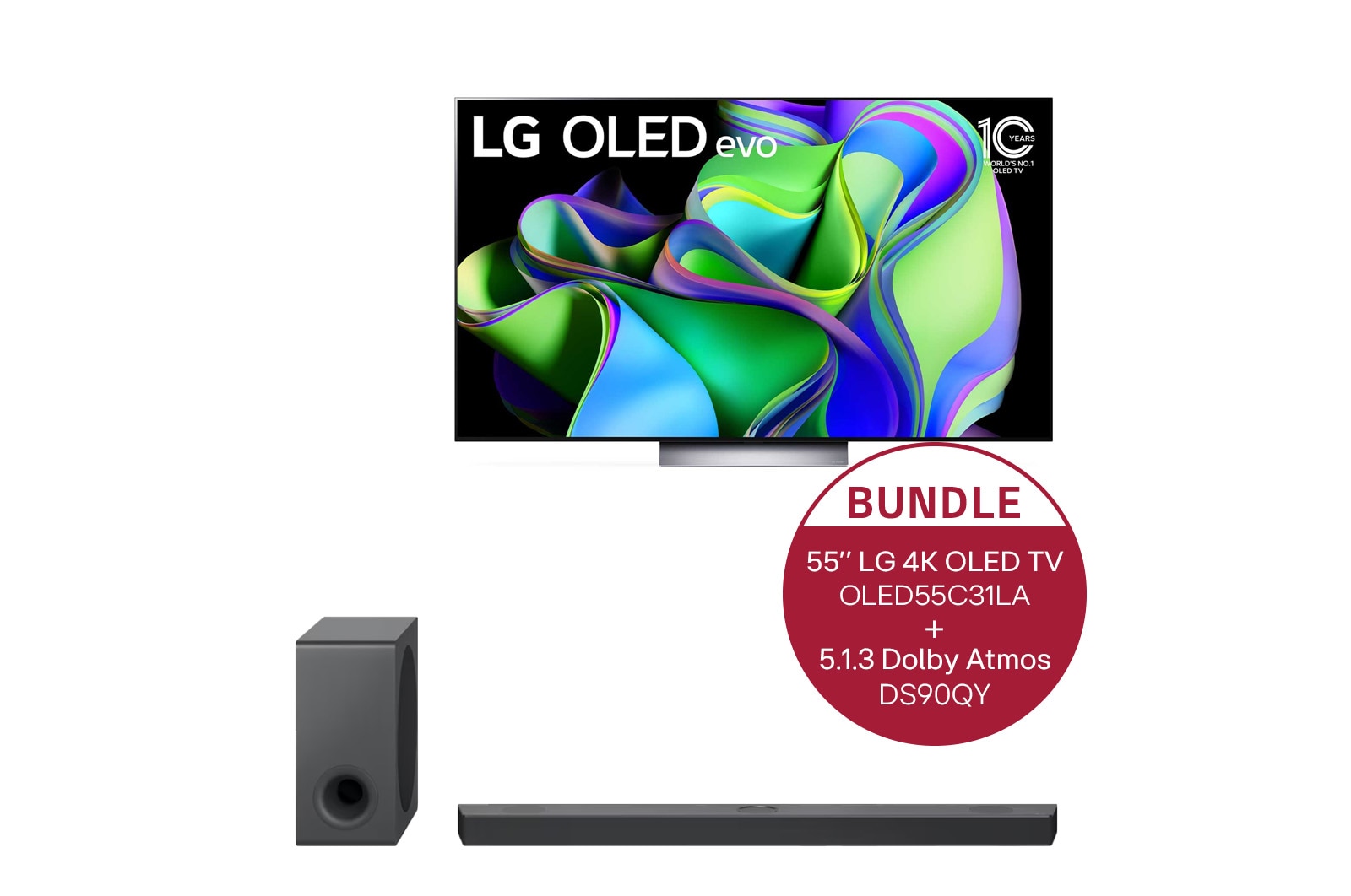 LG 55" LG 4K OLED evo TV C3 + 5.1.3 Dolby Atmos? Soundbar mit 570 Watt, OLED55C31LA.DS90QY