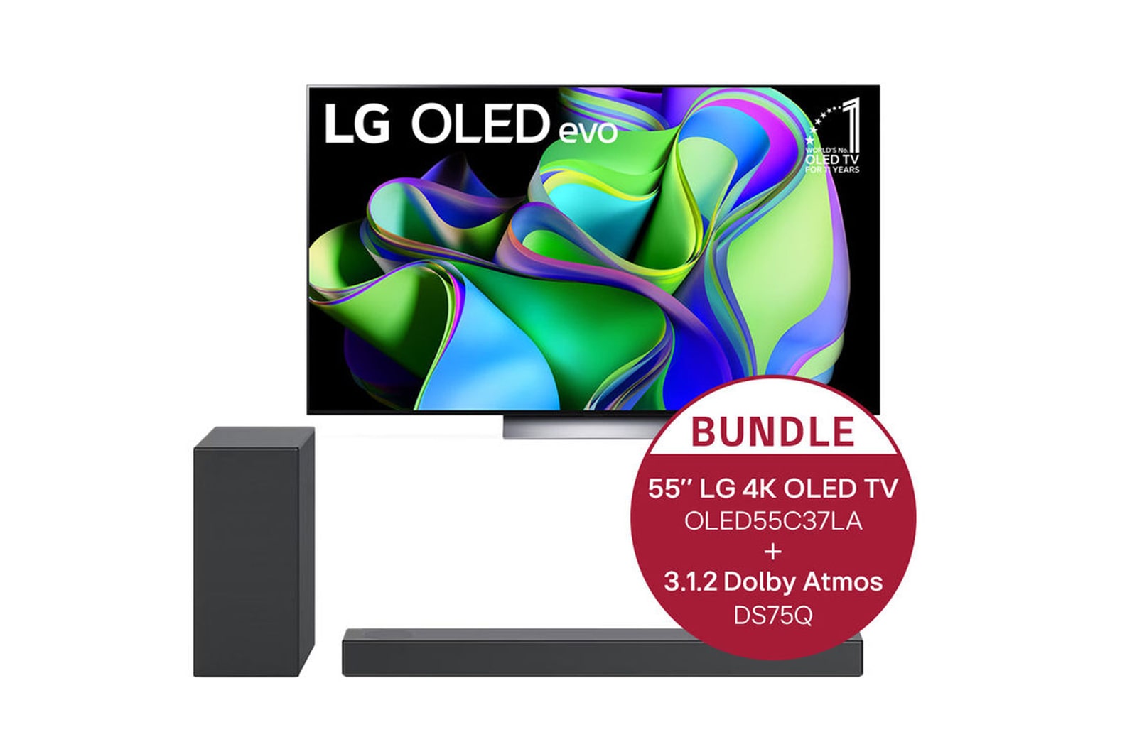 LG 55&quot; LG 4K OLED evo TV C3 + 3.1.2 Dolby Atmos? Soundbar mit 380 Watt, OLED55C37LA.DS75Q