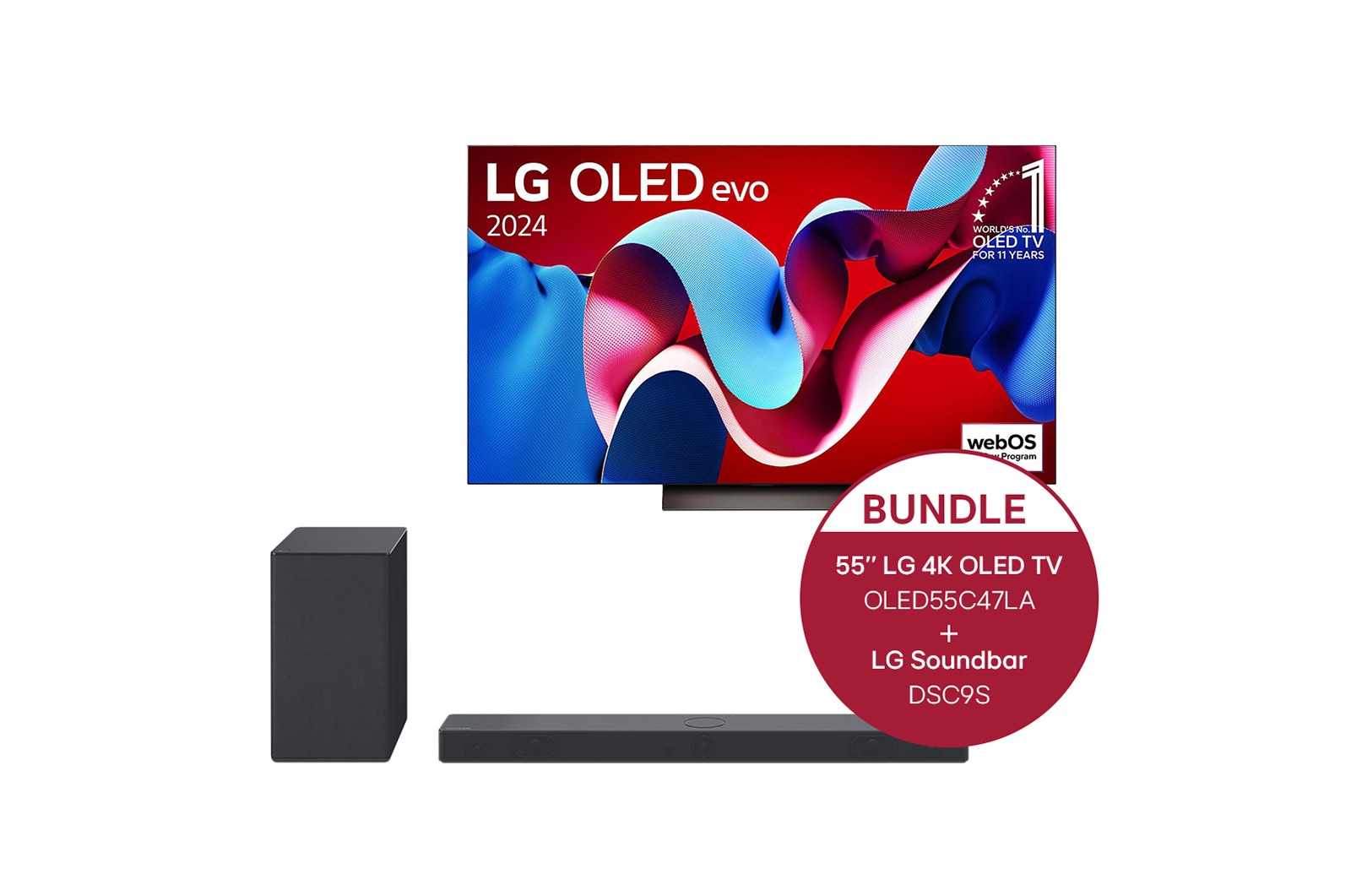 LG 55 Zoll LG OLED evo C4 4k Smart TV + 3.1.3 Dolby Atmos? Soundbar mit 400 Watt, OLED55C47LA.DSC9S