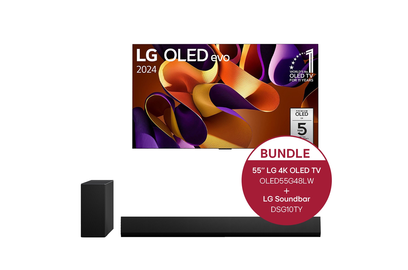 LG 55 Zoll LG OLED evo G4 4k Smart TV + 3.1 Dolby Atmos?? Design-Soundbar mit 420 Watt, OLED55G48LW.DSG10TY