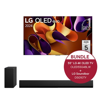 LG 55 Zoll LG OLED evo G4 4k Smart TV + 3.1 Dolby Atmos?? Design-Soundbar mit 420 Watt, OLED55G48LW.DSG10TY
