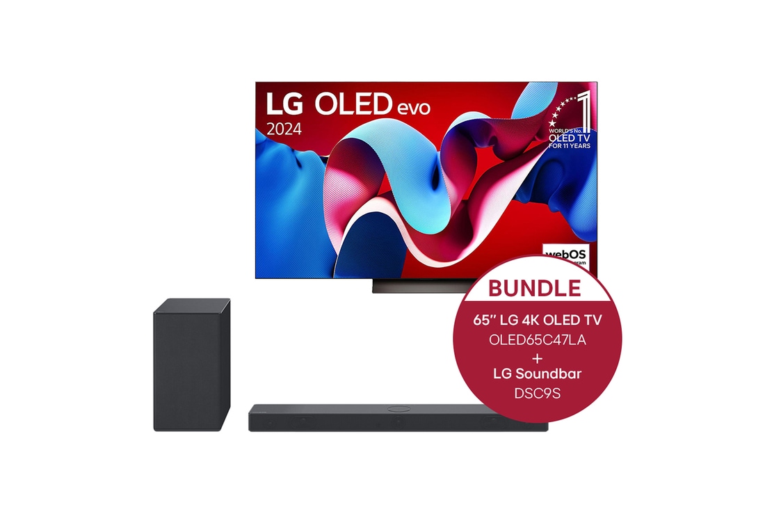 LG 65 Zoll LG OLED evo C4 4k Smart TV + 3.1.3 Dolby Atmos? Soundbar mit 400 Watt, OLED65C47LA.DSC9S