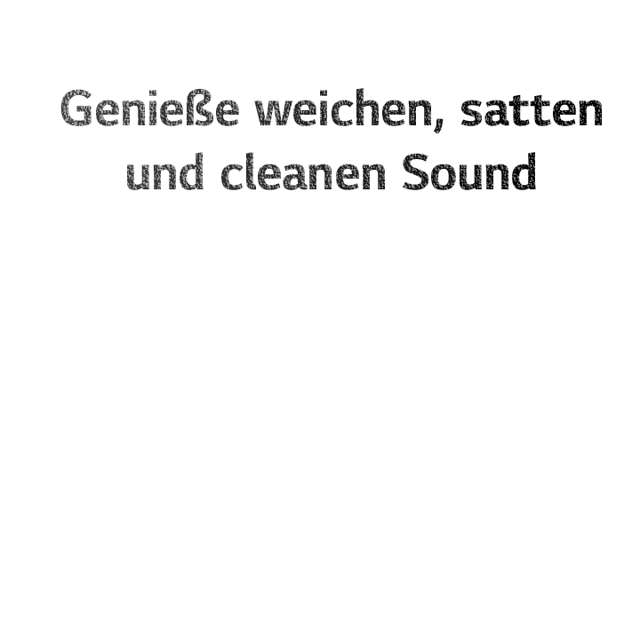 Das Bild zeigt ein Sechseckmuster auf schwarzem Hintergrund. Wenn du auf der Seite nach unten scrollen, erscheint ein Text mit der Aufschrift: ?Genie?en den weichen, satten und cleanen Klang von Graphen“.