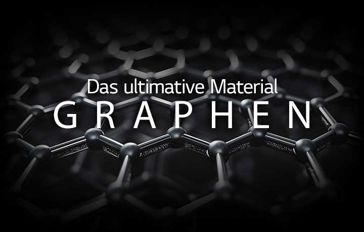 Ein Bild, das ein Sechseckmuster zeigt. Vor dem Bild steht der Satz: ?Das ultimative Material GRAPHEN“.