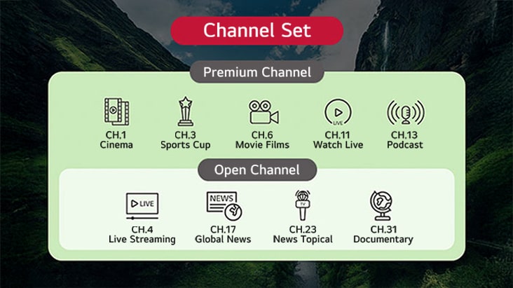Die von der L?sung bereitgestellten TV-Kan?le k?nnen je nach Art in Gruppen eingeteilt werden. Dazu geh?rt die Einrichtung von Standard-TV-Kan?len und zus?tzlichen Kan?len, die ausschlie?lich Premium-Kunden angeboten werden.