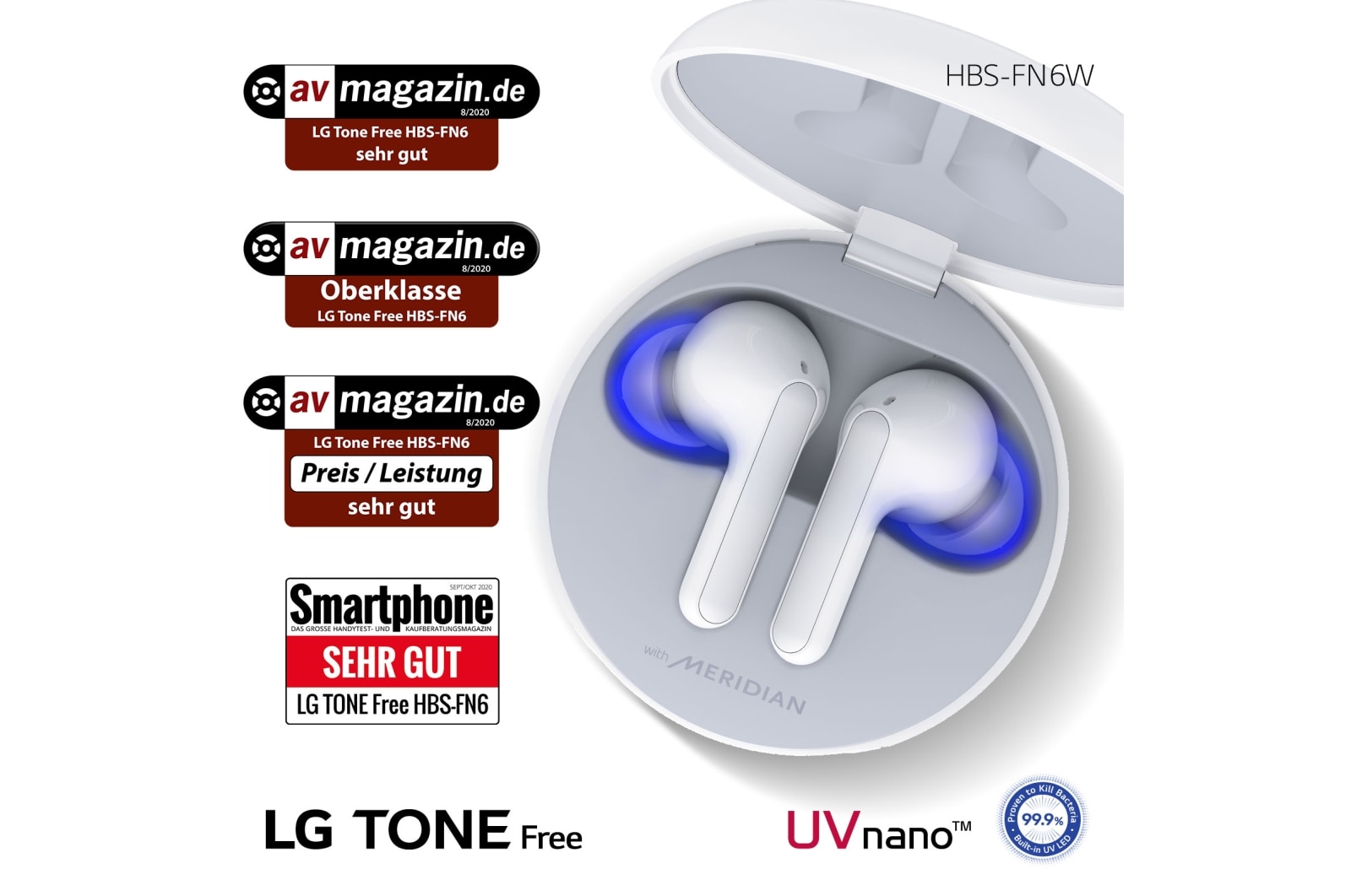 LG TONE Free FN6 | wei? | Wireless Earbuds mit MERIDIAN-Sound, HBS-FN6 White