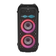Vorderansicht mit eingeschalteter Beleuchtung. Auf dem Pixel Art Display-Panel wird der Sound-EQ angezeigt.
