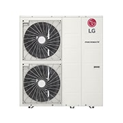 Vorderansicht des wei?en rechteckigen LG R32 Monoblock S mit zwei runden Lüftern in vertikaler Richtung und LG-Logo oben rechts.