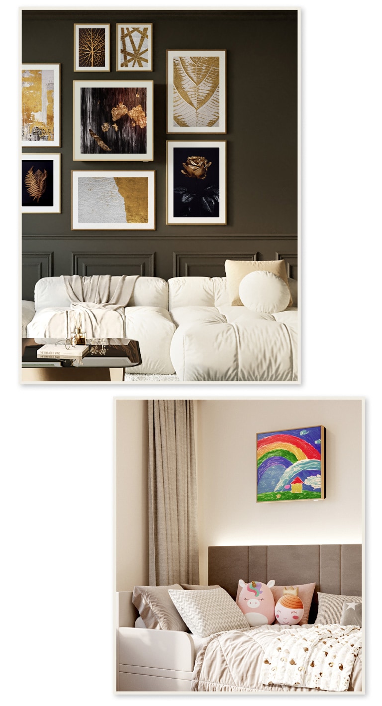 Verwandeln Sie Ger?te in Kunstwerke. Dank des holzgerahmten Displays k?nnen Sie jedes Meisterwerk pr?sentieren.