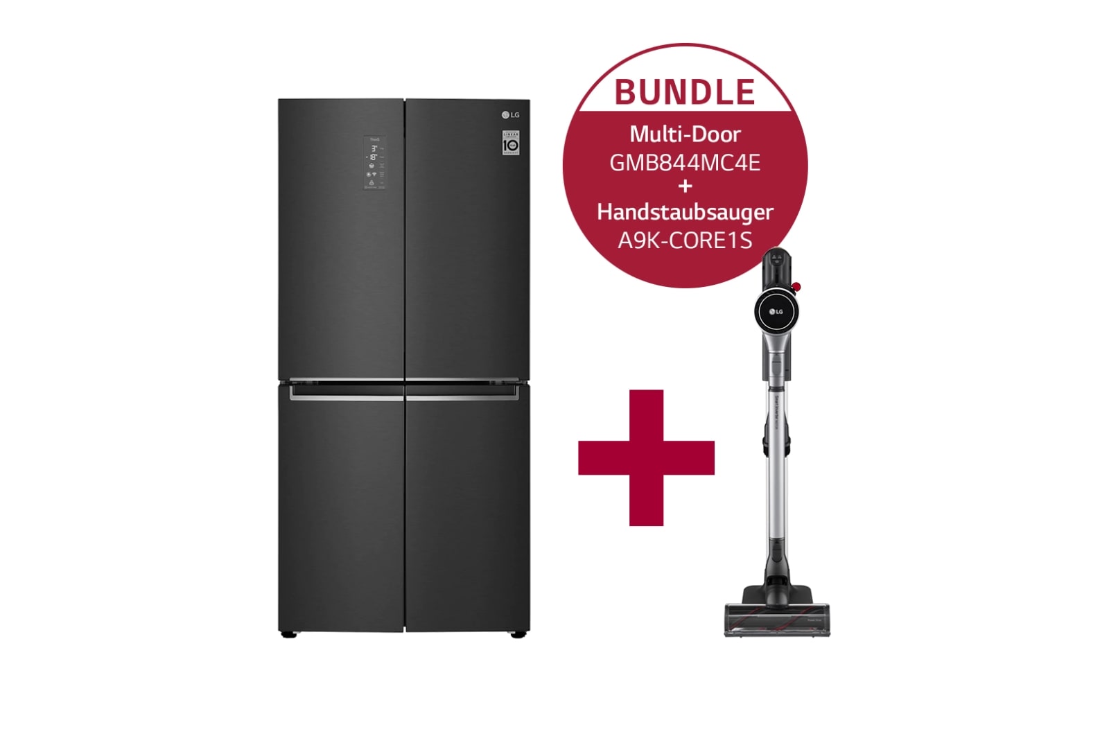 Vorderseite von Slim Fit Multi-Door Kühlschrank (E, 530L, 178,7cm hoch) &amp; Handstaubsauger Fantasy Silver im Set  I GMB844MC4E.A9K1S GMB844MC4E.A9K1S