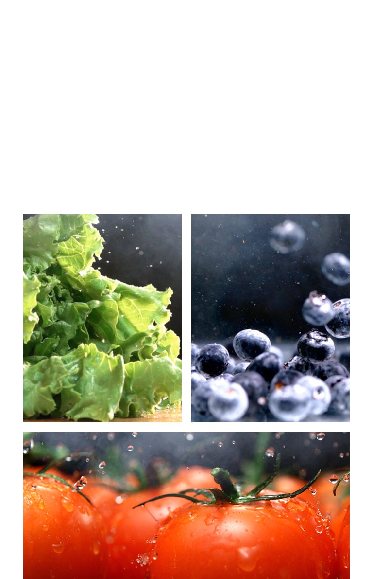 Wassertropfen auf knackigem Salat, frischen Tomaten & gl?nzenden Blaubeeren (Video).