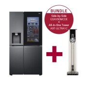 Vorderseite von Side-by-Side Kühlschrank mit InstaView Door-in-Door? (E, 635L, 179cm hoch) &amp; Staubsauger All-In-One Tower im Set | GSXV90MCDE.A9T1C GSXV90MCDE.A9T1C