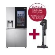 LG Side-by-Side mit InstaView Door-in-Door ? | Eis-, Crushed Ice- und Wasserspender | 635 Liter Kapazit?t | Interner Wassertank 4L | Brushed Steel | GSXV91BSAE & Handstaubsauger mit zwei Akkus I Full Black I Wischaufsatz I LG CordZero? A9K-ULTRA1B, GSXV91BSAE.A9K1B