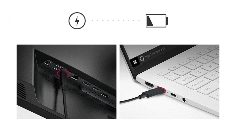 Mithilfe der USB Type-C?-Ladetechnologie k?nnen Sie einen Monitor mit Strom versorgen und gleichzeitig ein angeschlossenes Laptop aufladen (bis zu 90 W).