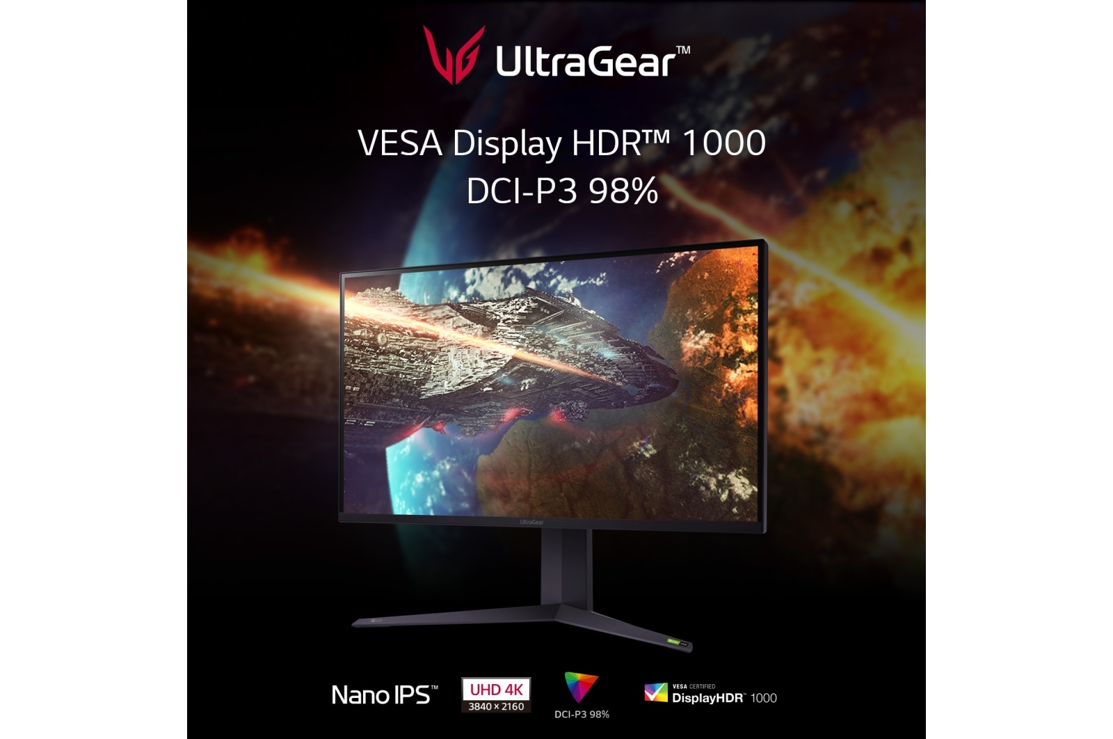 LG UltraGear?-Gaming-Monitor mit 32 Zoll, UHD 4K und VESA DisplayHDR? 1000, 32GQ950-B