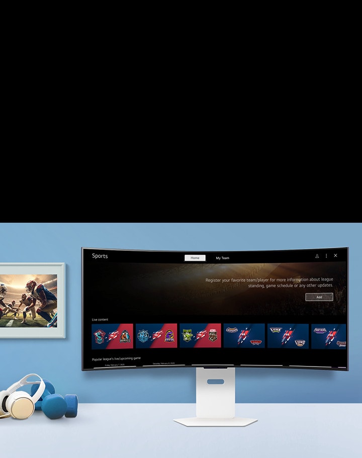 Der intelligente Monitor auf dem Tisch zeigt den Bildschirm der SPORT APP an.	