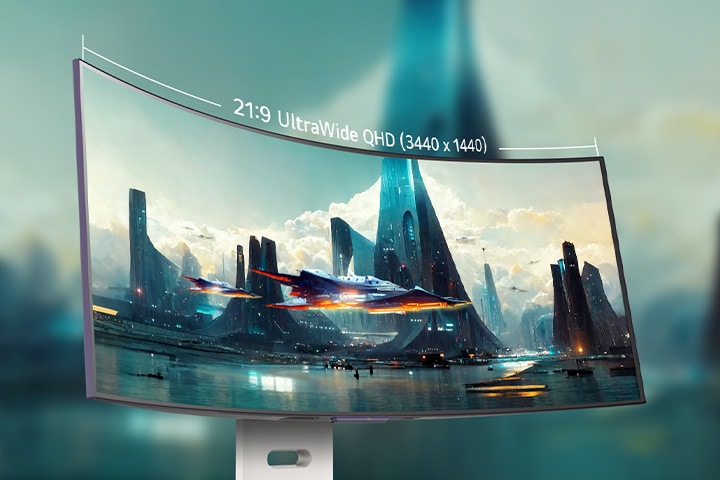 Der gebogene 21:9 OLED-Monitor mit ausgewogenem, optimiertem Bildseitenverh?ltnis sorgt für ein beeindruckendes, fesselndes Erlebnis.	