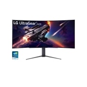 LG UltraGear OLED, ein 240Hz-Gaming-Monitor, der mit dem CES 2023 Award ausgezeichnet wurde und eine Raumschiff-Grafik zeigt.