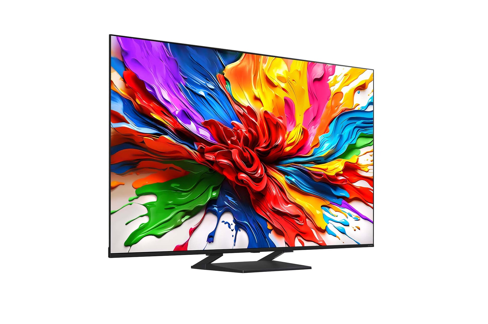 Leicht abgewinkelte Seitenansicht des LG QNED evo TV von rechts