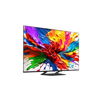 Leicht abgewinkelte Seitenansicht des LG QNED evo TV von rechts
