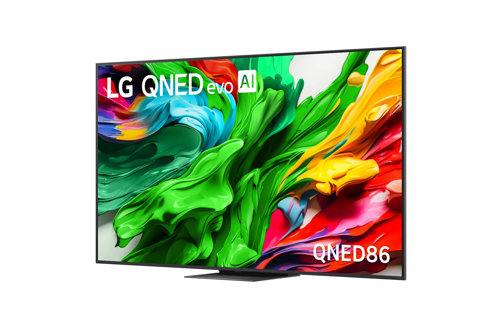 Leicht abgewinkelte Seitenansicht des LG QNED evo TV von rechts