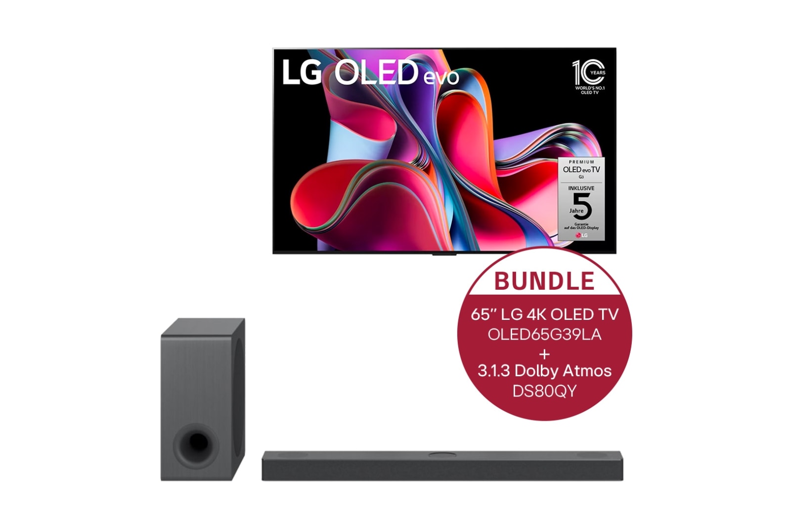 LG 65" LG 4K OLED evo TV G3 & 3.1.3 Dolby Atmos? Soundbar mit 480 Watt | kabelloser Subwoofer, OLED65G39LA.DS80QY