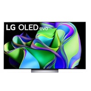 Vorderansicht mit dem LG OLED evo ?10 Years World No.1“-OLED-Logo und Logo für 5 Jahre Garantie auf das Display auf dem Bildschirm