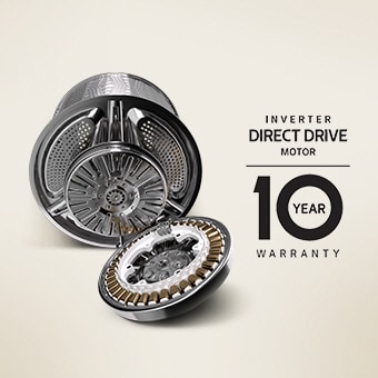 Es gibt ein Logo für den Motor einer Waschmaschine und einen Inverter DirectDrive?-Motor mit 10-j?hriger Garantie.