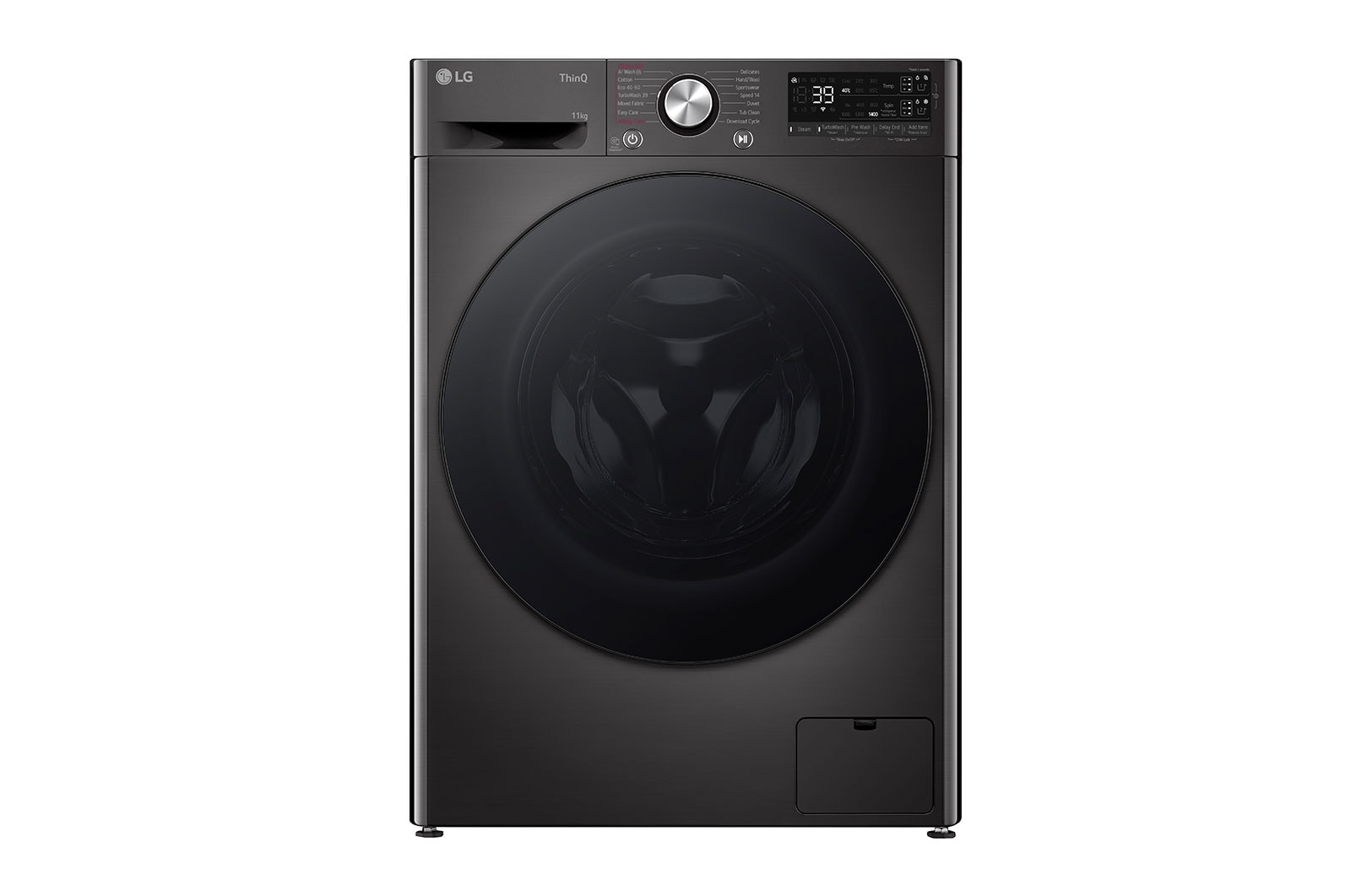 Vorderansicht der 11-kg-Waschmaschine Schwarz mit Energieeffizienzklasse A, F4WR701YB