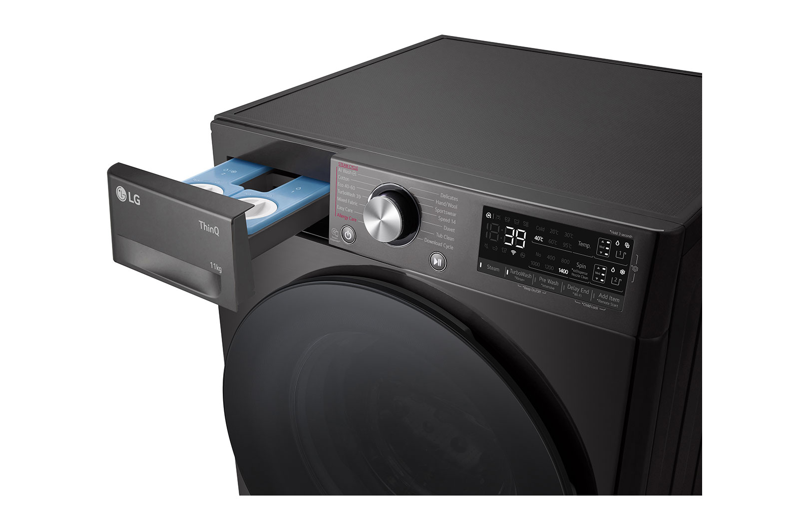 LG Waschmaschine Schwarz (A-10%*, 11 kg, 1.350 U./Min.) mit AI DD? & TurboWash?360° | F4WR701YB, F4WR701YB