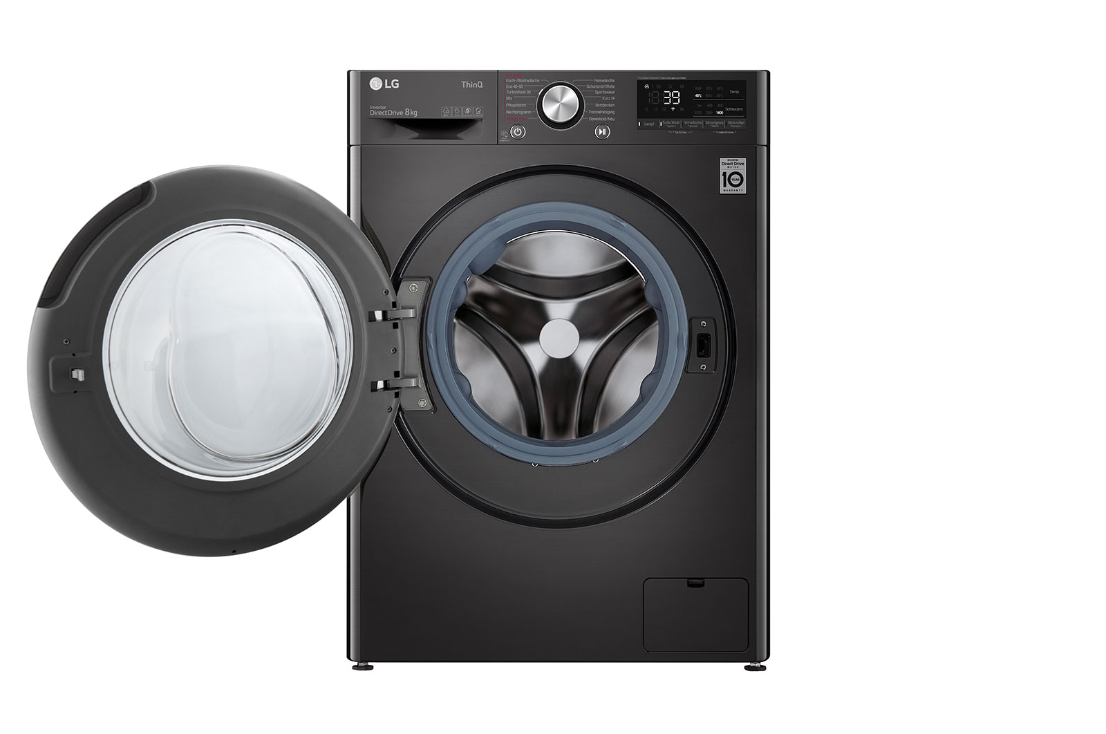 LG Waschmaschine Metallic Black Steel (A, 8 kg, 1.360 U./Min.) mit AI DD? & TurboWash?360° | F4WV708P2BA, F4WV708P2BA