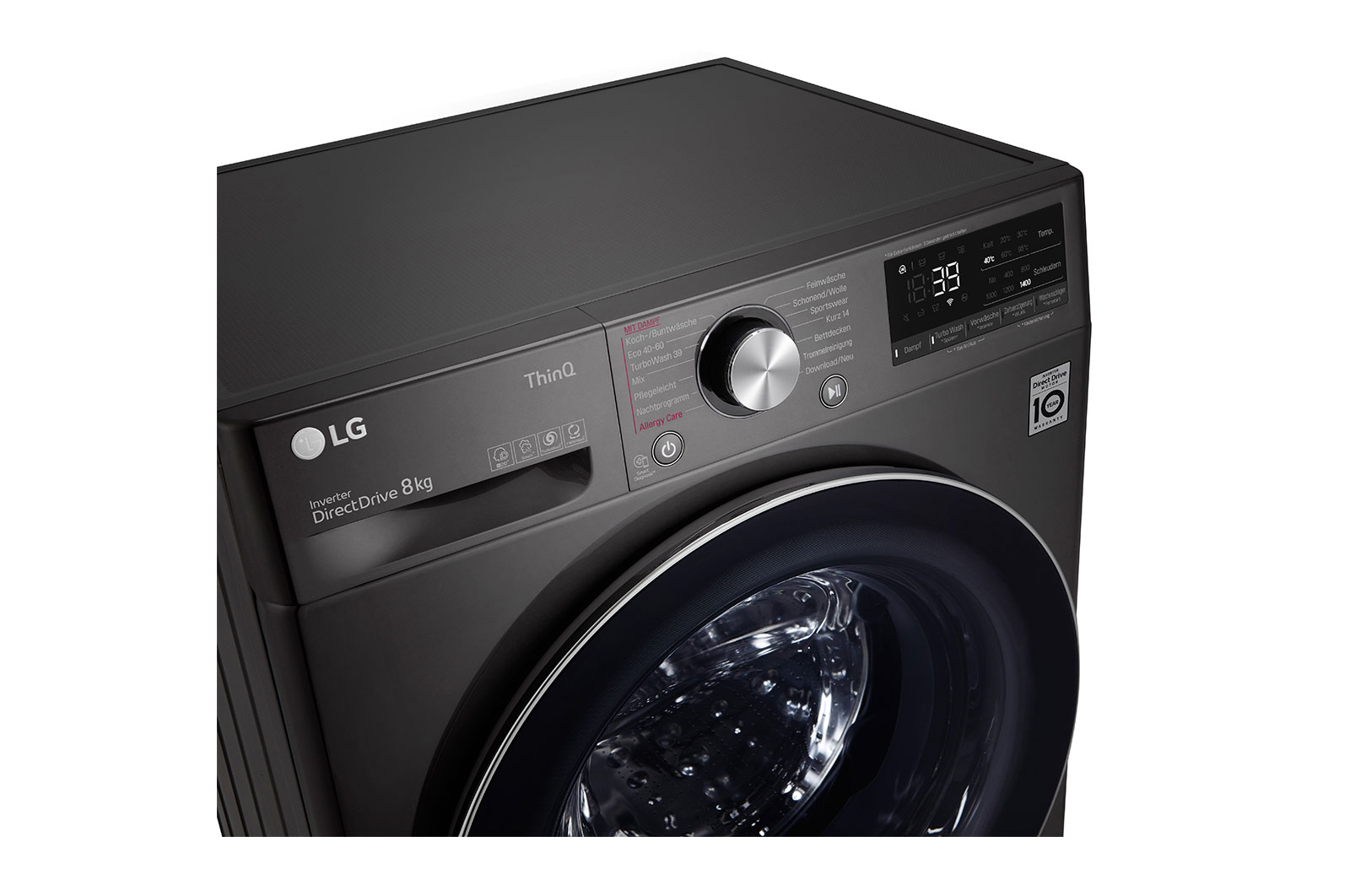 LG Waschmaschine Metallic Black Steel (A, 8 kg, 1.360 U./Min.) mit AI DD? & TurboWash?360° | F4WV708P2BA, F4WV708P2BA