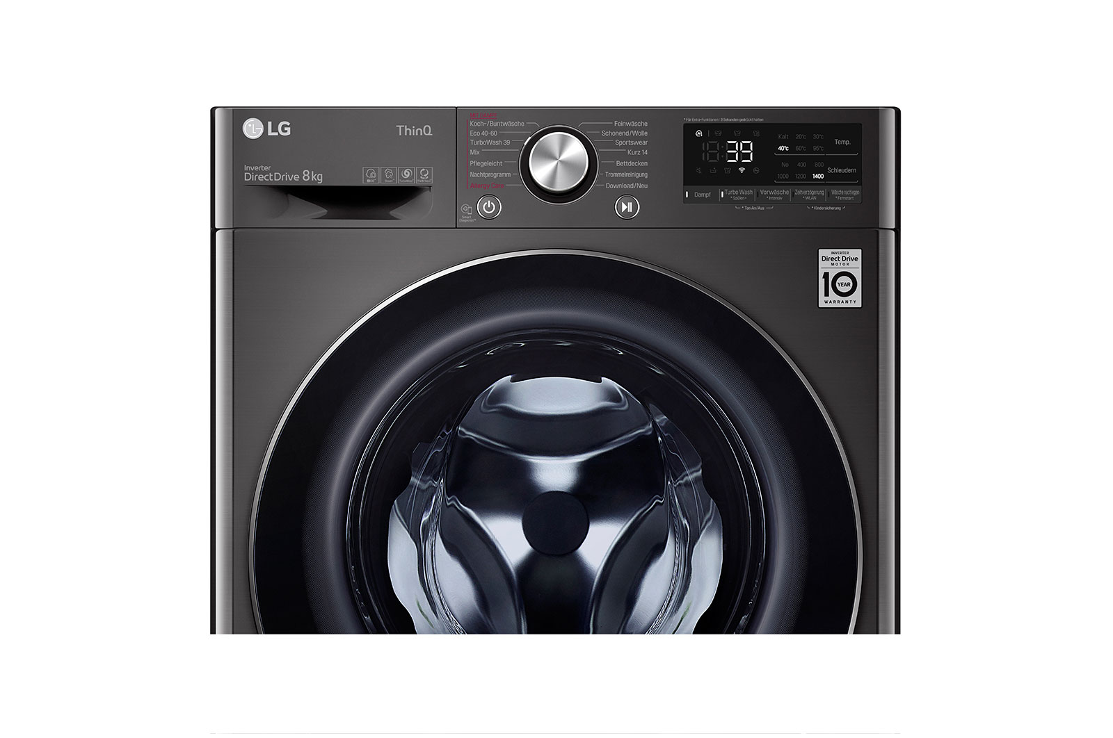 LG Waschmaschine Metallic Black Steel (A, 8 kg, 1.360 U./Min.) mit AI DD? & TurboWash?360° | F4WV708P2BA, F4WV708P2BA