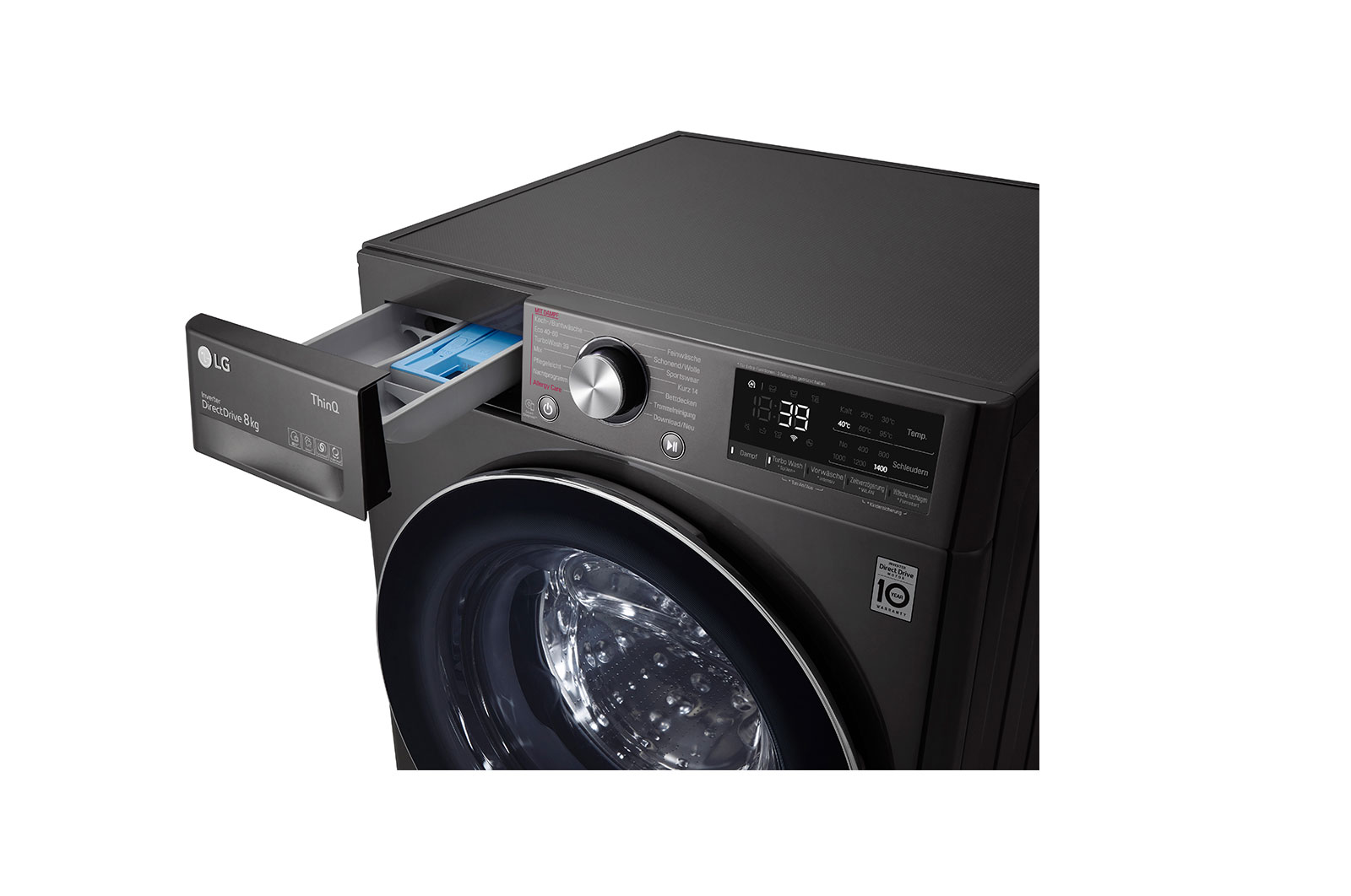 LG Waschmaschine Metallic Black Steel (A, 8 kg, 1.360 U./Min.) mit AI DD? & TurboWash?360° | F4WV708P2BA, F4WV708P2BA