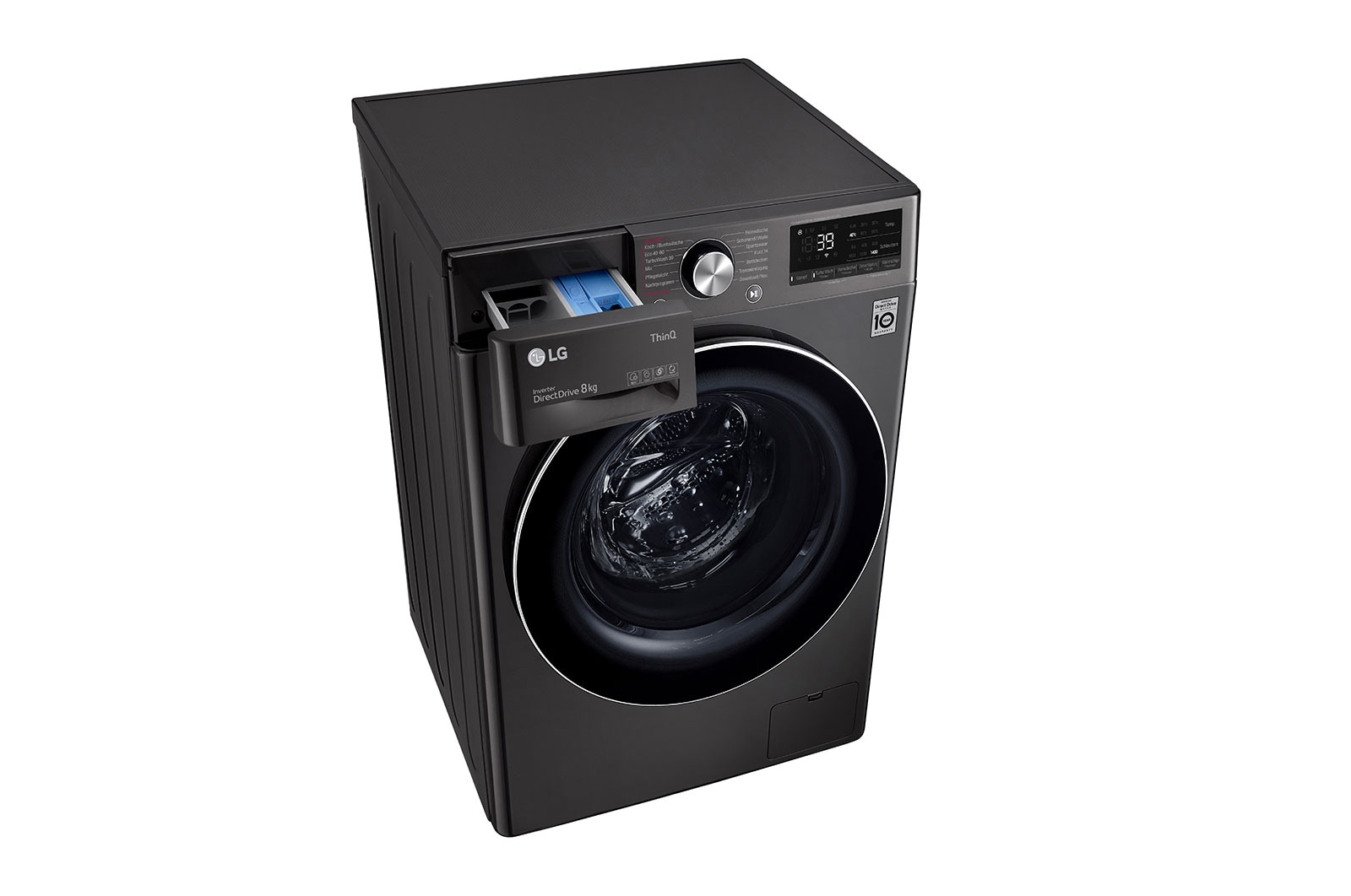 LG Waschmaschine Metallic Black Steel (A, 8 kg, 1.360 U./Min.) mit AI DD? & TurboWash?360° | F4WV708P2BA, F4WV708P2BA