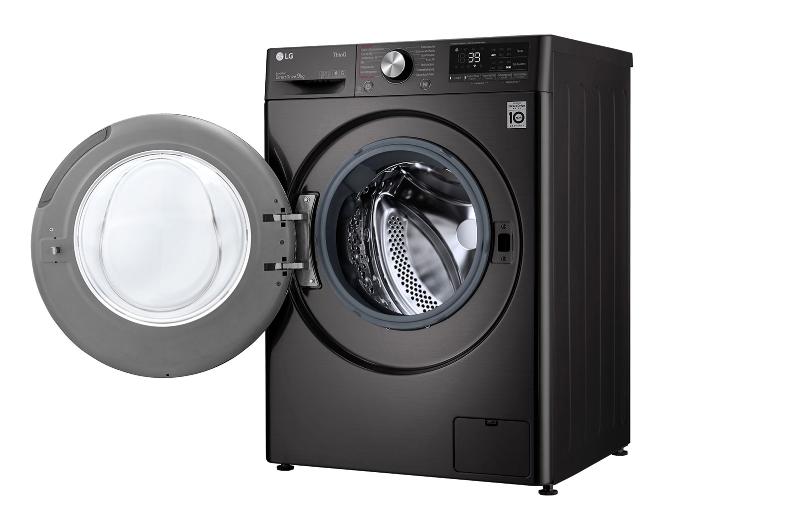 LG Waschmaschine Metallic Black Steel (9 kg, 1.400 U./Min., EEK A) mit Chrom-Bullaugenring | F4WV709P2BA, F4WV709P2BA