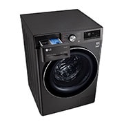 LG Waschmaschine Metallic Black Steel (9 kg, 1.400 U./Min., EEK A) mit Chrom-Bullaugenring | F4WV709P2BA, F4WV709P2BA
