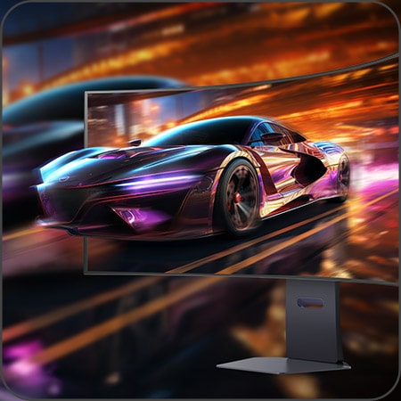 LG UltraGear Monitor zeigt ein rasantes Rennspiel und betont die ultraflüssige 240Hz Bildwiederholrate.