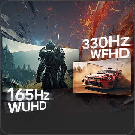 Gaming-Setup mit zwei verschiedenen Spielen – einem Action-RPG und einem Rennspiel – zur Demonstration der Dual-Mode-Spielm?glichkeit.