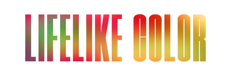The words 'LIFELIKE COLOR' in a multi-colored gradient pattern. 