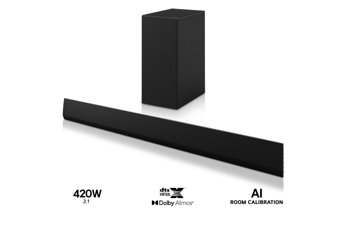 LG Barra de sonido para TV - LG SG10TY, Bluetooth, 420W, 3.1 Canales con Subwoofer, Dolby Atmos, DTS-X, IA Ready, Negro, SG10TY