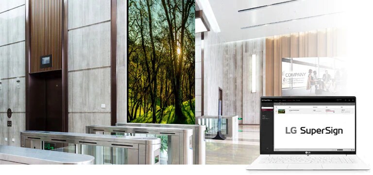 El MAGNIT está instalado en el vestíbulo de una empresa y está gestionado por la solución LG SuperSign.