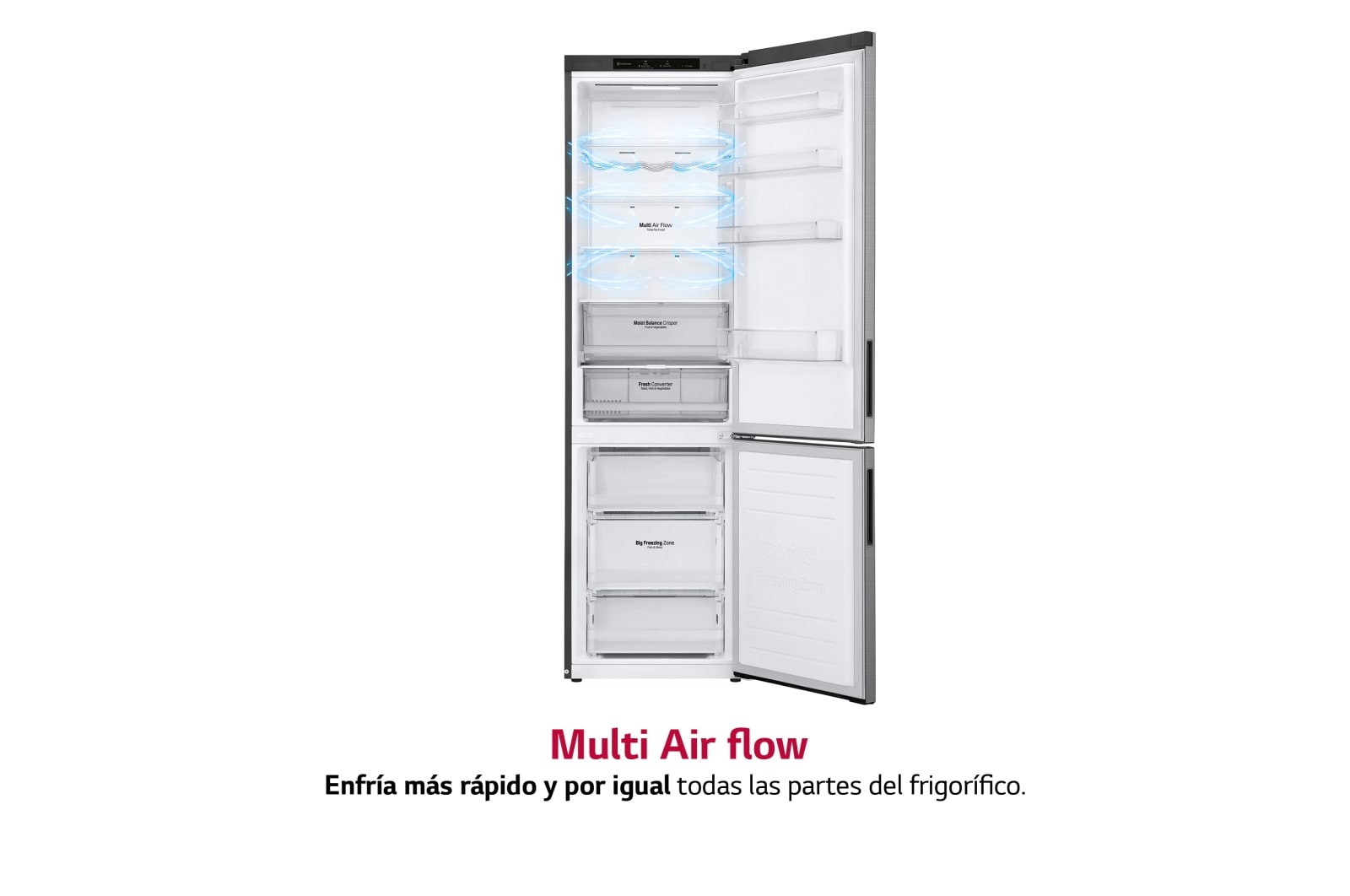 LG Frigorífico Combi 2m, Clasificación C, capacidad de 419l, Inox antihuellas, Serie 600, GBB62PZGCC1